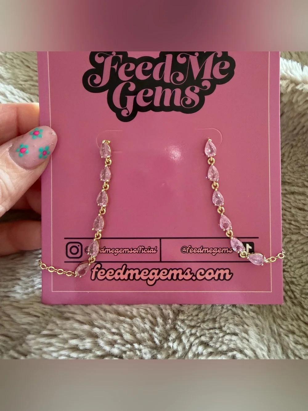 Feed me gems pink drop earrings